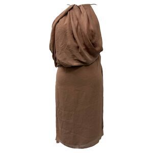 Acne Studios Draped Halter Neck Mini Dress in Brown Triacetate